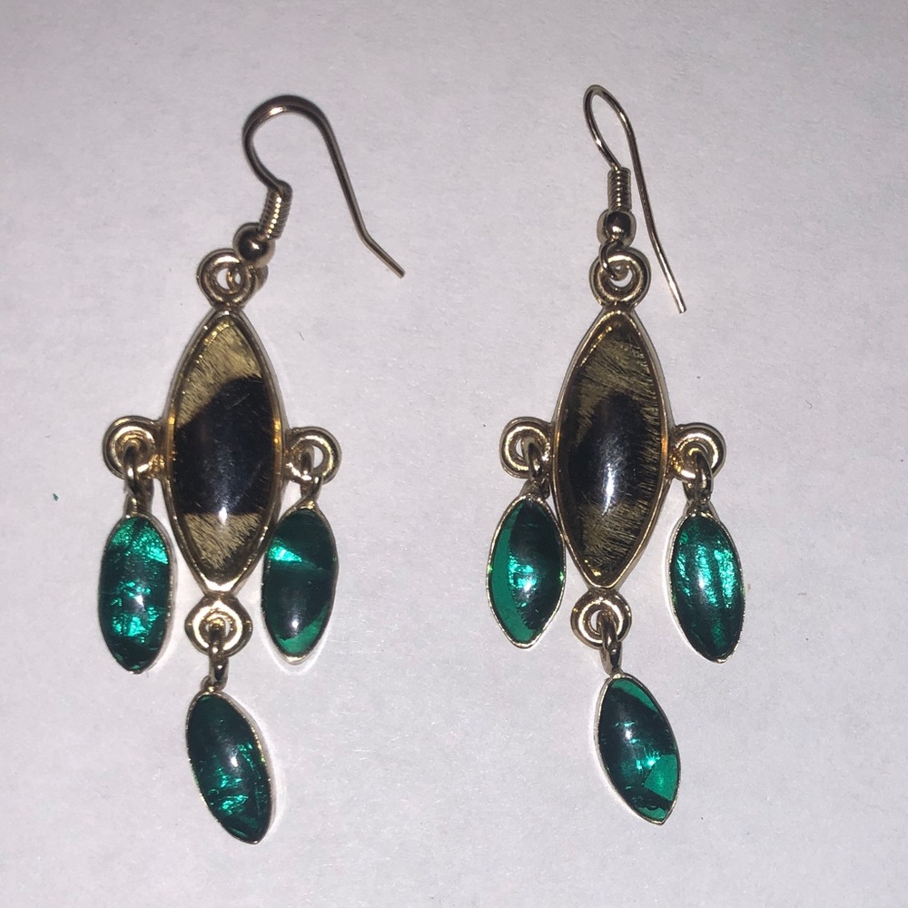 🔥 5/$50 Pierced Earrings Unique Leopard Print Emerald Green Dangle Royalcore
